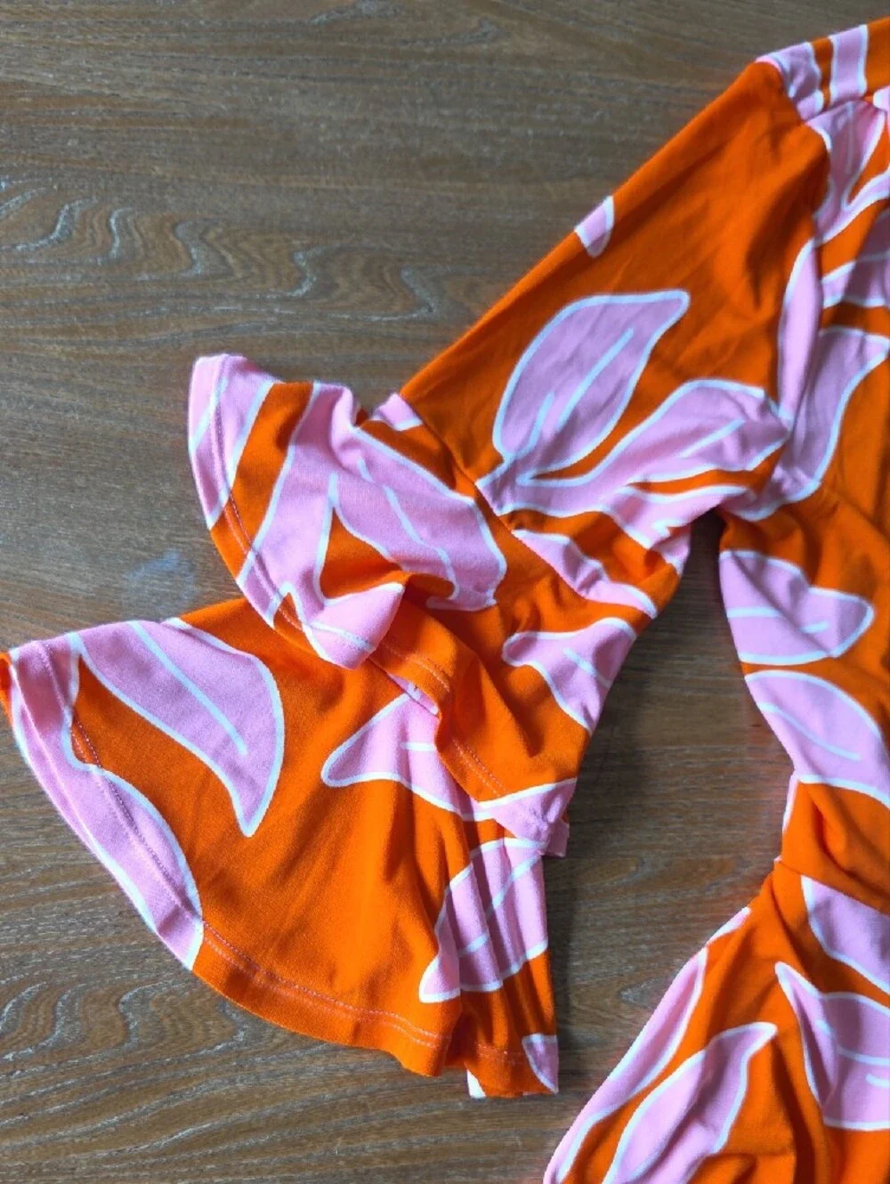 VENUS Orange and Pink Floral Wrap Shirt - Vibrant Tie-Waist Lounge Cover